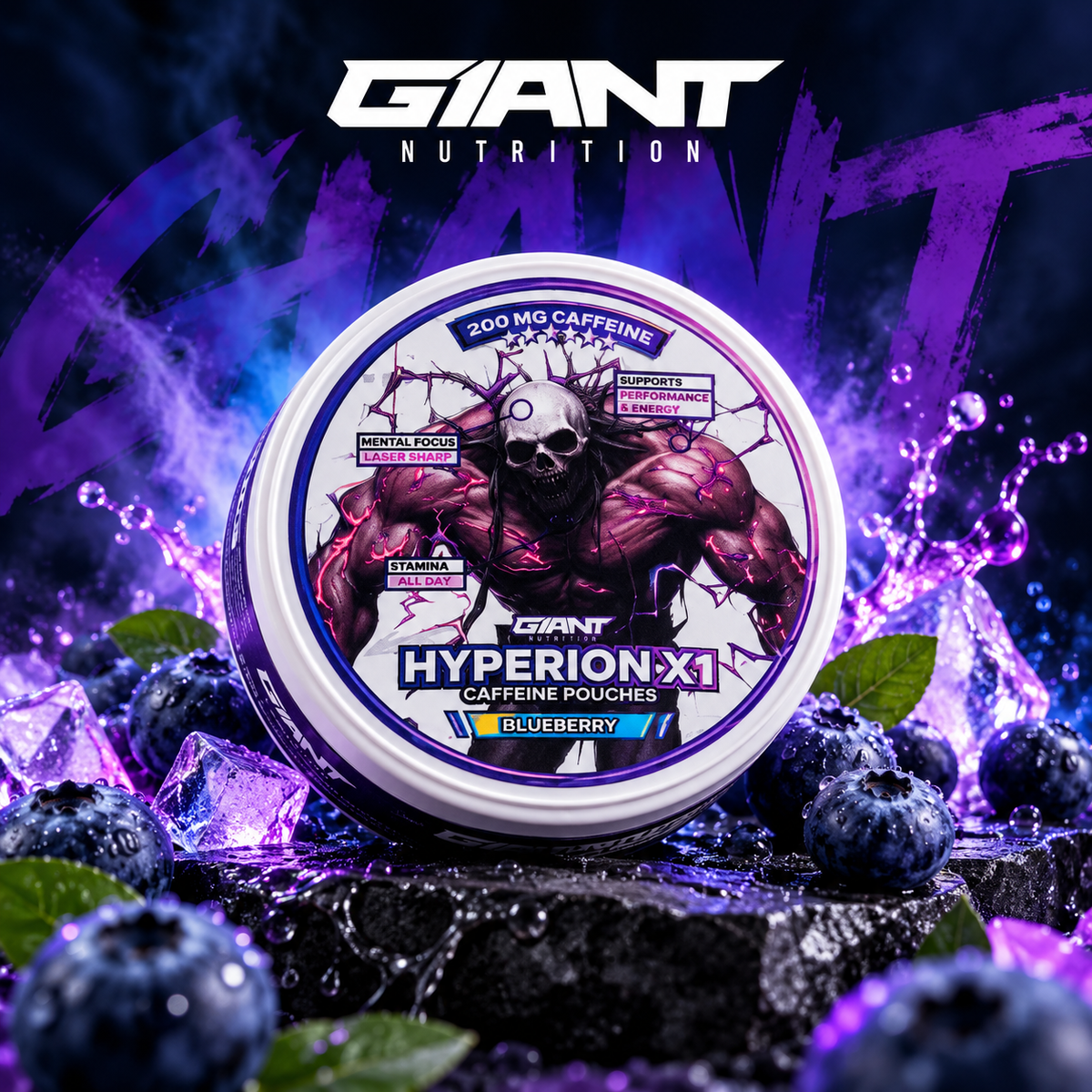 GIANT NUTRITION – HYPERION X1 Caffeine Pouches | Blueberry
