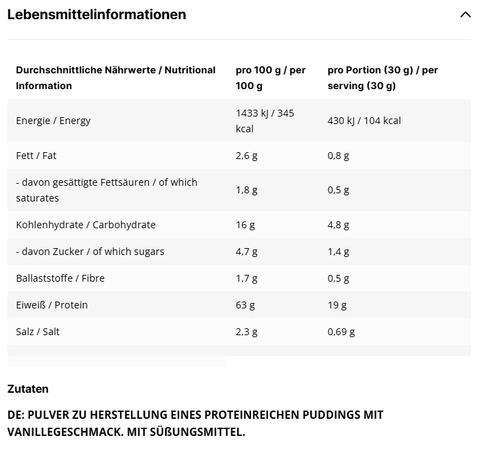 1590 Inlead Nutrition Protein Pudding 500g Vanilla
